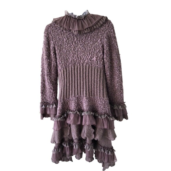 Cecico Long Line Cardigan Women's Small Ruffles Knit in Plum Shade - Picture 6 of 13